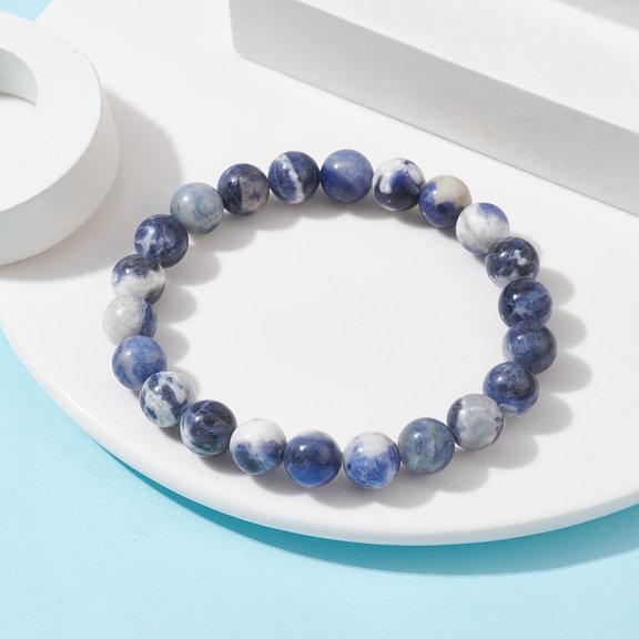 5 pc Natural Sodalite Round Beaded Stretch Bracelets Inner Diameter: 2-1/8 inch(5.5cm)