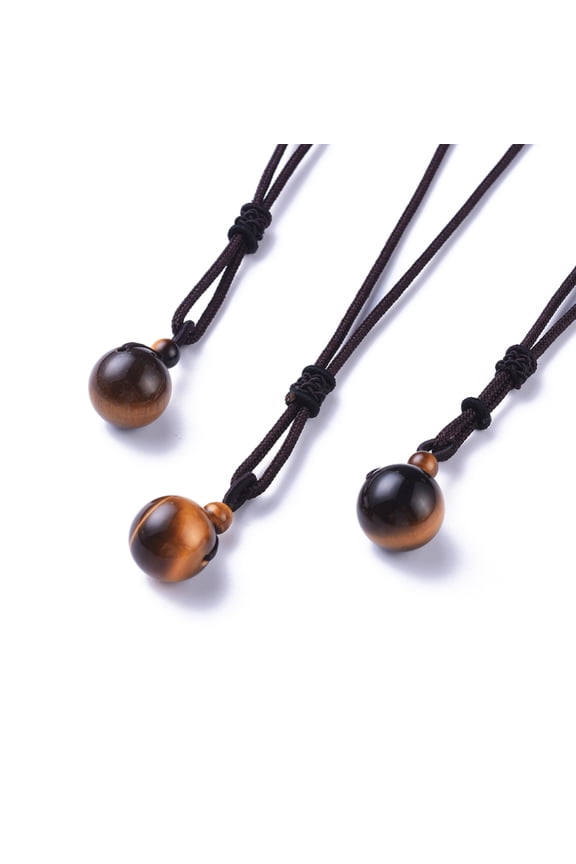 5 pc Natural Tiger Eye Pendant Necklaces with Nylon Cord Round 27.55 inch(70cm) Tiger Eye