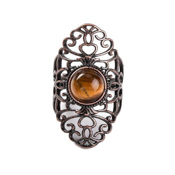 5 pc Natural Tiger Eye Retro Finger Rings Adjustable Brass Rings for Women 38mm Inner Diameter: 19mm