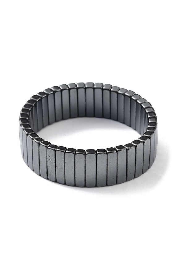 5 pc Non-Magnetic Hematite Beaded Stretch Bracelets Tile Bracelet Rectangle Inner Diameter: 2 inch(5.1cm) Bead: 16x4mm