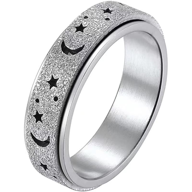PAURO Unisex Anxiety Ring - Rotatable Eclipse Stainless Steel Band, Polished Wedding Band For Stress Relief