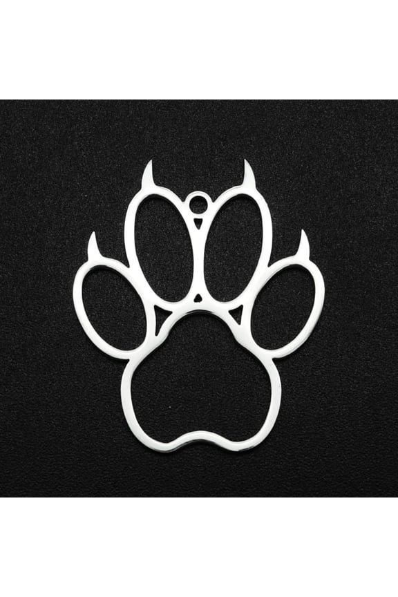 5 pc Non-Tarnish 201 Stainless Steel Pendants Laser Cut Hollow Bears Paw Stainless Steel color 29.5x25x1mm Hole: 1.6mm 201 Stainless Steel