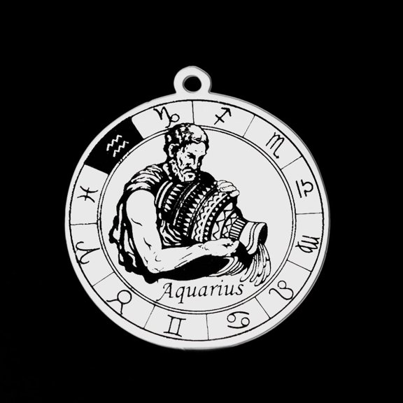 5 pc Non-Tarnish 201 Stainless Steel Pendants Laser Engraved Pattern Flat Round with Constellation Aquarius 33x30x1mm Hole: 2mm