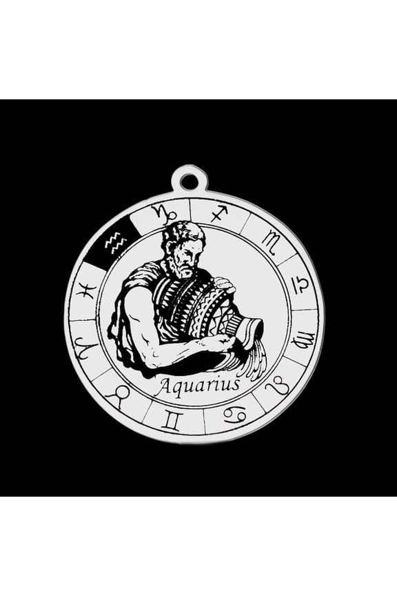5 pc Non-Tarnish 201 Stainless Steel Pendants Laser Engraved Pattern Flat Round with Constellation Aquarius 33x30x1mm Hole: 2mm