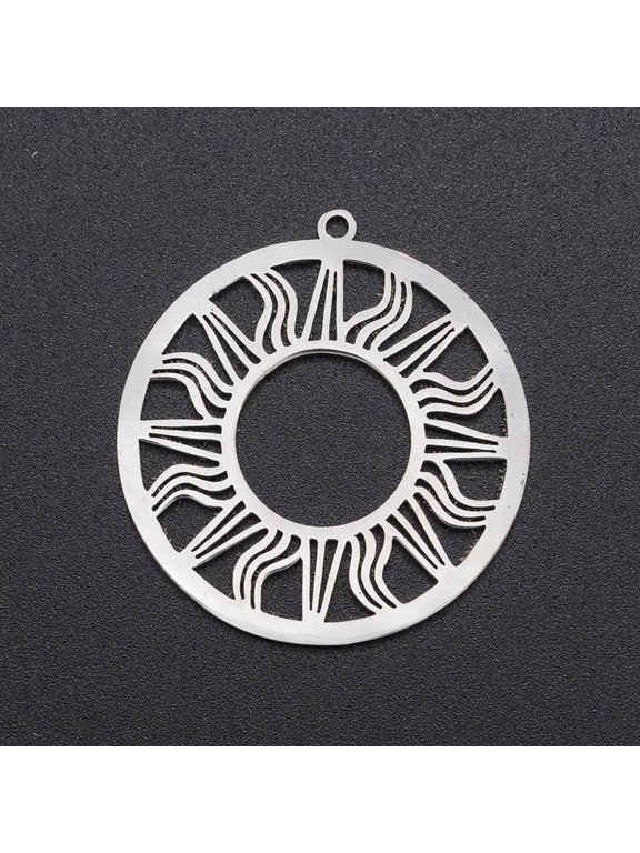 5 pc Non-Tarnish 201 Stainless Steel Solar Eclipse Pendants Laser Cut Ring with Sun Stainless Steel Color 33x30.5x1mm Hole: 1.6mm