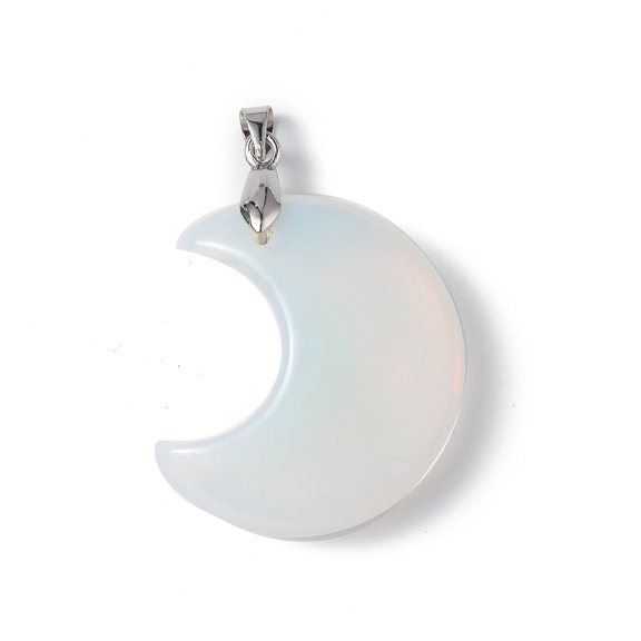 5 pc Opalite Pendants Moon Charms with Platinum Tone Brass Findings 30.5x27x9mm Hole: 4x3mm