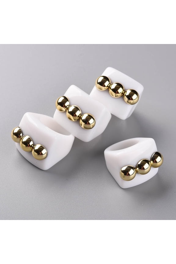 5 pc Opaque Acrylic Finger Rings with Half Round CCB Plastic White Size 8 3/4(18.7mm)