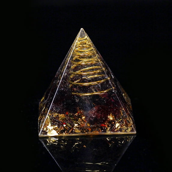 5 pc Orgonite Pyramid Resin Display Decorations with Brass Findings golden Foil and Natural Garnet Chips Inside for Home Office Desk 30mm