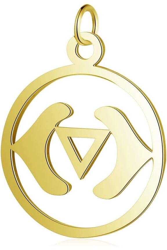 5 pc PVD Vacuum Plating 304 Stainless Steel Pendants Chakra Ajna Flat Round Real 18K Gold Plated 22.5x19x1mm Hole: 3mm