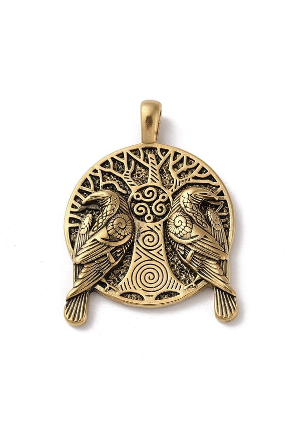 5 pc PVD Vacuum Plating Viking 304 Stainless Steel Big Pendants Tree with Eagle Charms Antique Golden 50x36.5x5mm Hole: 8x5mm