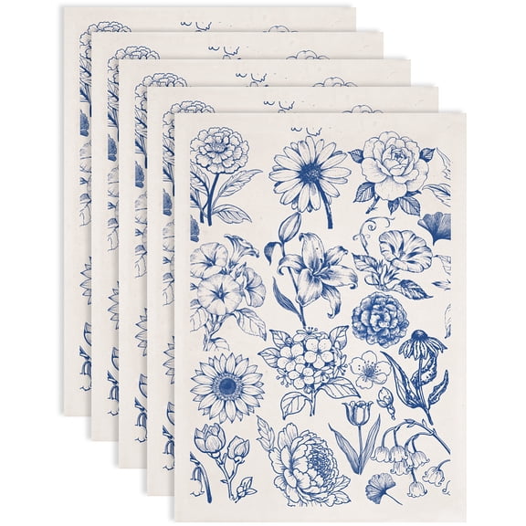 5 pc Paper Ceramic Decals Pottery Ceramics Clay Transfer Underglaze Flower Paper Flower 520x370mm Pattern: 480x330mm