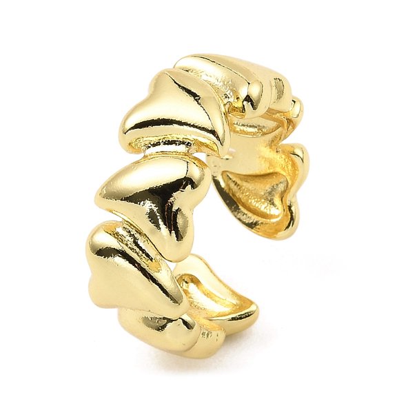 5 pc Rack Plating Brass Heart Open Cuff Rings for Women Cadmium Free Lead Free Real 18K golden Plated US Size 6 1/2(16.9mm)