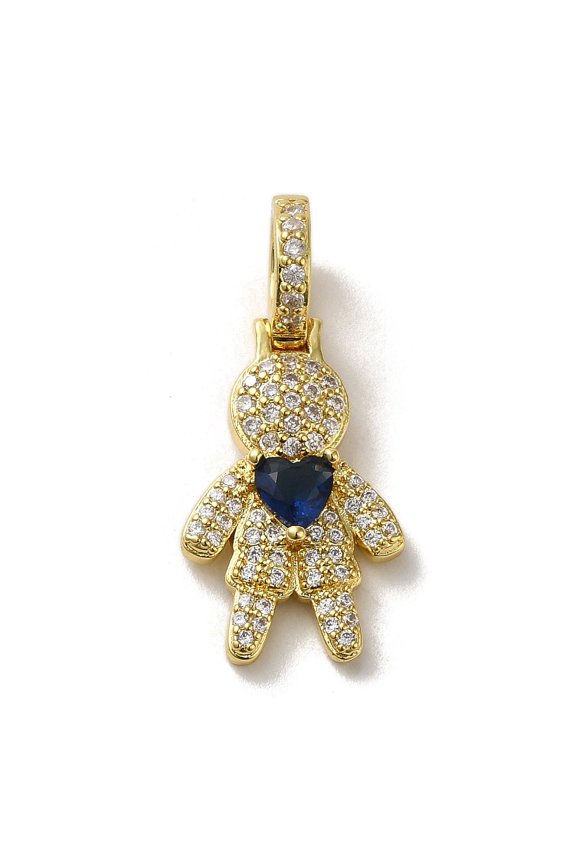 5 pc Rack Plating Brass Micro Pave Clear Cubic Zirconia Pendants Lead Free & Cadmium Free Human Dark Blue 30.5x14x9mm Hole: 5.5mm