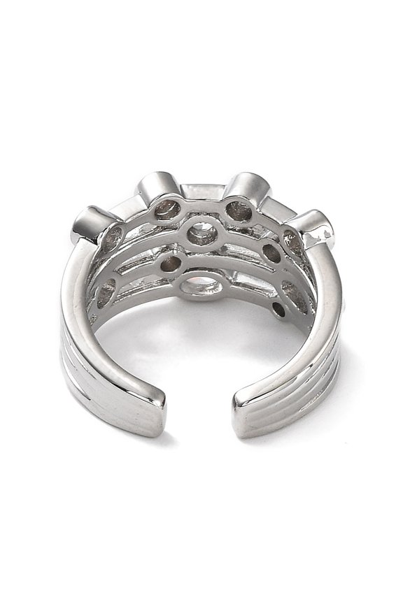 5 pc Rack Plating Brass Micro Pave Cubic Zirconia Open Cuff Rings Oval Lead Free & Cadmium Free Long-Lasting Plated Platinum Inner Diameter: 18mm