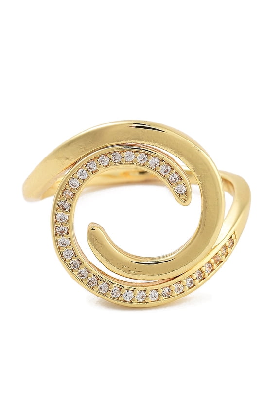 5 pc Rack Plating Brass Micro Pave Cubic Zirconia Open Cuff Rings for Women Long-Lasting Plated Lead Free & Cadmium Free Golden Inner Diameter: 17mm