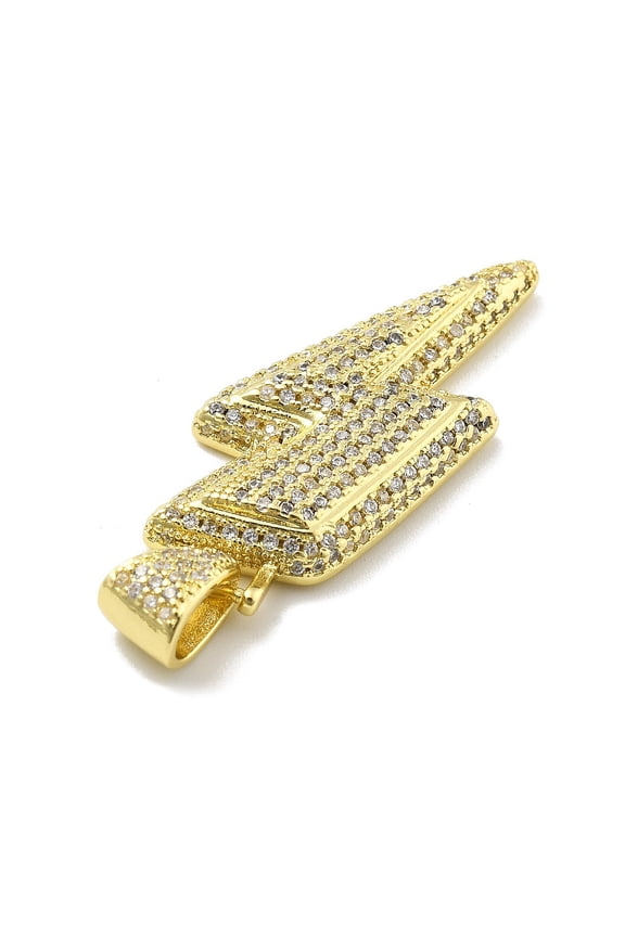 5 pc Rack Plating Brass Micro Pave Cubic Zirconia Pendants Lead Free Cadmium Free Long-Lasting Plated Real 18K golden Plated Lightning Bolt 34.5x16.5x4.5mm Hole: 3.5x6.5mm