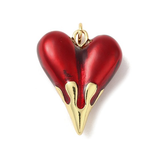 5 pc Rack Plating Brass Pendants with Enamel Long-Lasting Lead Free & Cadmium Free Real 18K golden Plated Heart Charm Dark Red 24.5x19.5x8.5mm Hole: 3mm