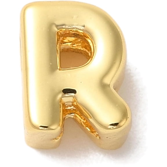 5 pc Rack Plating Brass Pendants Letter Charms Cadmium Free Lead Free Long-Lasting Plate Real 18K golden Plated Letter R 7x5x4mm Hole: 2mm