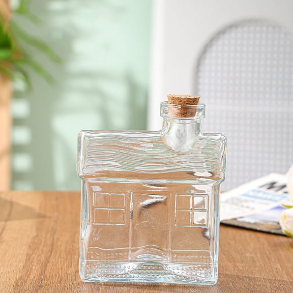 5 pc Refillable Glass Empty Bottles with Wooden Cork Clear Cube 9.4x12.5cm