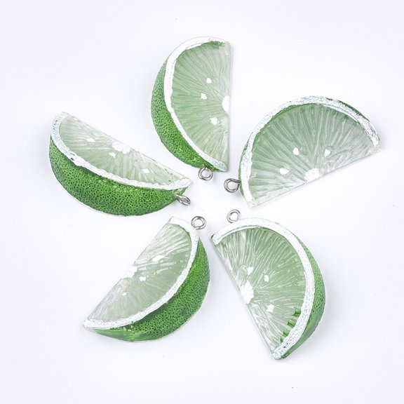 5 pc Resin Pendants with Platinum Tone Iron Findings Imitation Food Orange Green 43~44x21x14mm Hole: 2mm