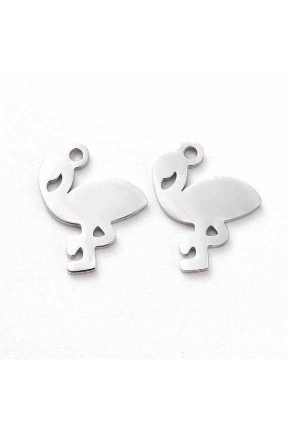 5 pc Resistant 304 Stainless Steel Charms Manual Polishing Flamingo Stainless Steel Color 12x10x1mm Hole: 1mm for Handmade