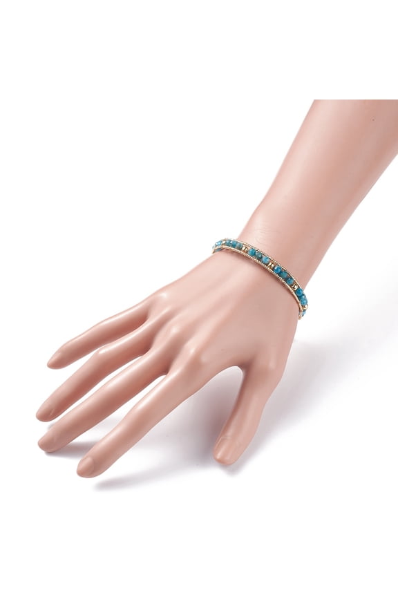 5 pc Round Natural Apatite Beaded Bracelet Wire Wrap Stone Beads Power Bracelet with Safety Chain Tiny Heart Charm Bracelet for Women Golden Inner Diameter: 2-1/4 inch(5.7cm)