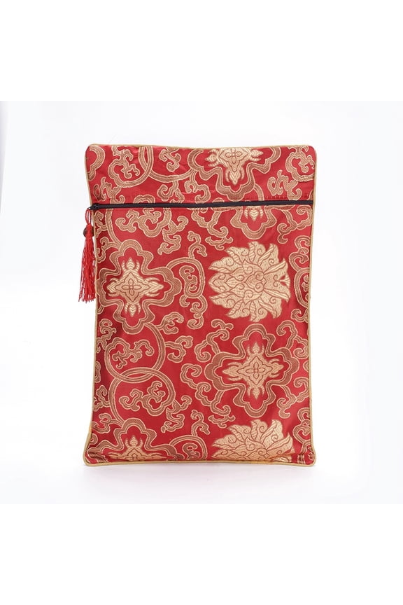 5 pc Silk Pouches with Zipper Red 33.7~33.8x23.9~24.2cm