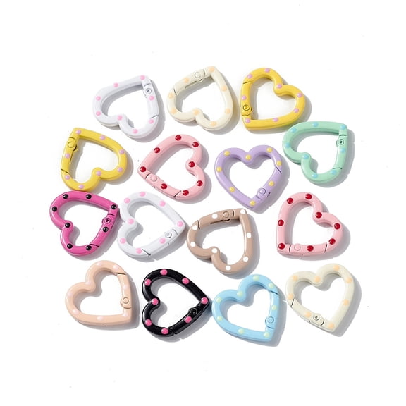 5 pc Spray Painted Alloy Spring Gate Rings Heart Mixed color 25x26x4.5mm Inner Diameter: 14x14.5mm