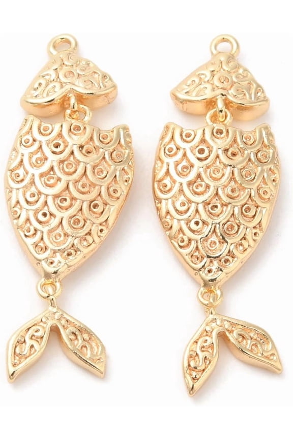 2pc Brass Pendants Fish Charm Real 18K Gold Plated 20x8x3mm Hole: 0.8mm
