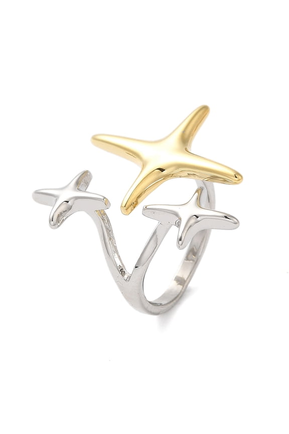 5 pc Star Brass Open Cuff Rings for Women Platinum Golden Inner Diameter: 15mm