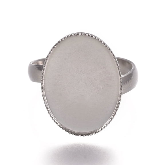 5 pc Tarnish Resistant 304 Stainless Steel Finger Rings Components Pad Ring Base Findings Oval Stainless Steel Color Tray: 18.5x13.5mm Size 7 17.5mm