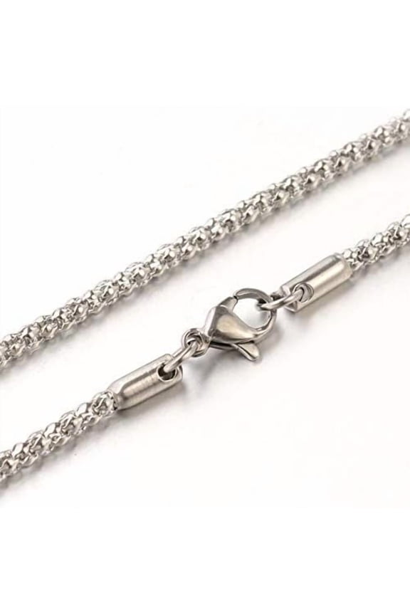 5 pc Tarnish Resistant 304 Stainless Steel Popcorn Chain Necklaces with Lobster Claw Clasps Stainless Steel Color 15.7 inch(39.9cm)x2.5mm