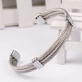 thumbnail image 1 of 5 pc Tarnish Resistant Trendy Men's Torque Bangles 304 Stainless Steel Rope Cuff Bangles with Metal Findings Stainless Steel color 64x52mm, 1 of 4