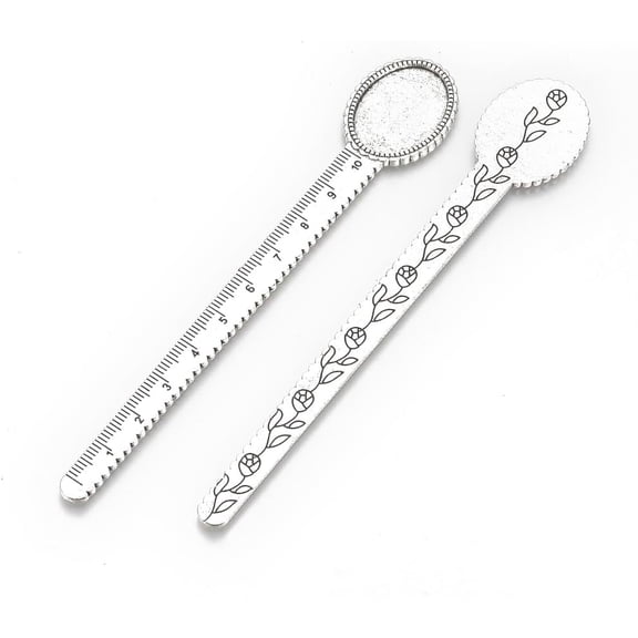 5 pc Tibetan Style Alloy Cabochon Setting Cadmium Free & Lead Free Ruler/Bookmarks Antique Silver Tray: 25x18mm 135x23x2mm