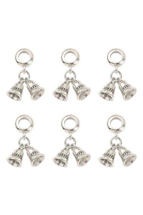 5 pc Tibetan Style Alloy European Dangle Charms Bell Large Hole Pendant Antique Silver 24mm Bell: 10x8mm Hole: 5mm