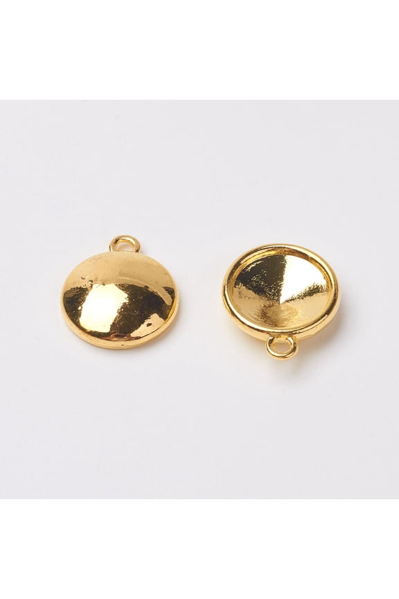 5 pc Tibetan style Alloy Flat Round Charm Pendant Rivoli Xilion Pointed Back Chaton Rhinestone Settings Golden Fit for 12mm Rhinestone 18x15x5mm Hole: 2mm Alloy