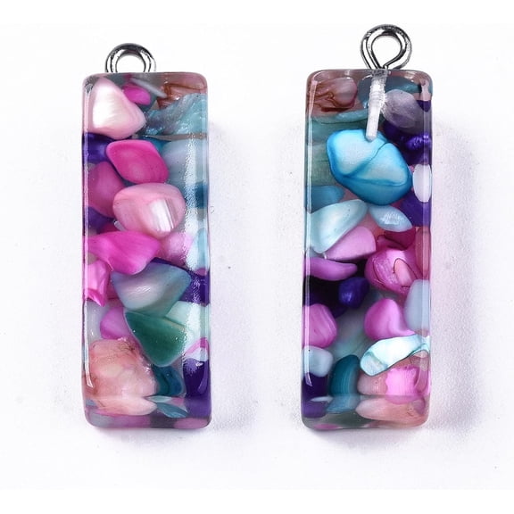 5 pc Transparent Epoxy Resin Pendants with Shell Slices and Loops Alphabet Letter.I 30x9.5x7.5mm Hole: 1.6mm