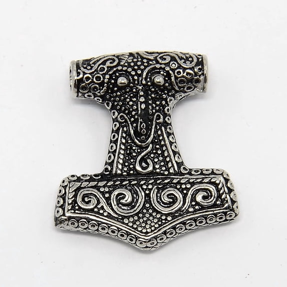 5 pc Vintage Men's 304 Stainless Steel Thor's Hammer Focus Pendants Antique Silver 35x32x9mm Hole: 4mm