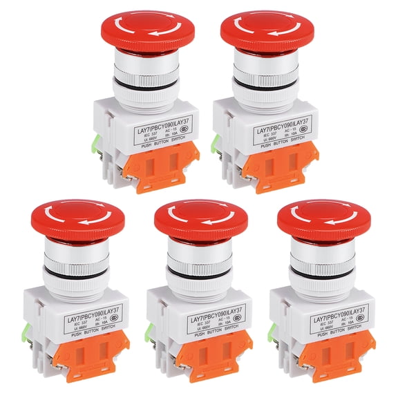 5 pcs 22mm Mushroom Latching Stop Push Button Switch Red 1NO 1NC