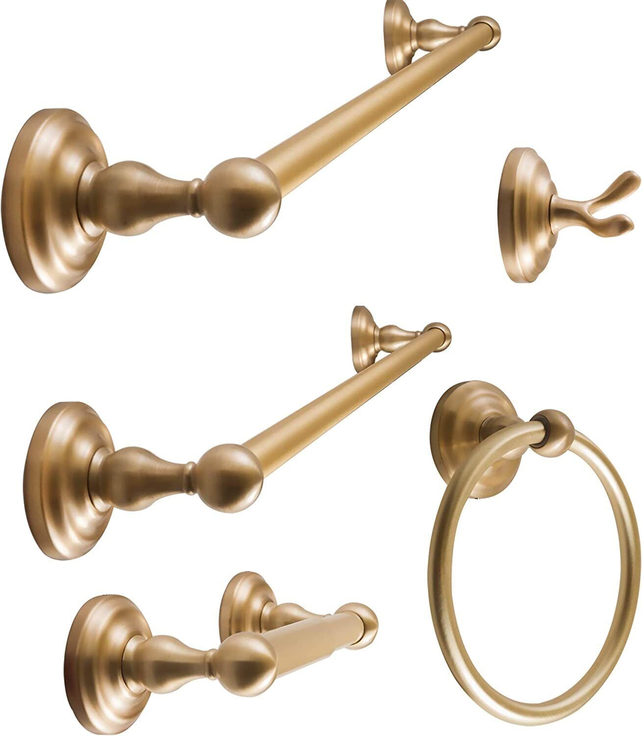 Satin Brass 5-Piece Bathroom Hardware Set with Towel Bars