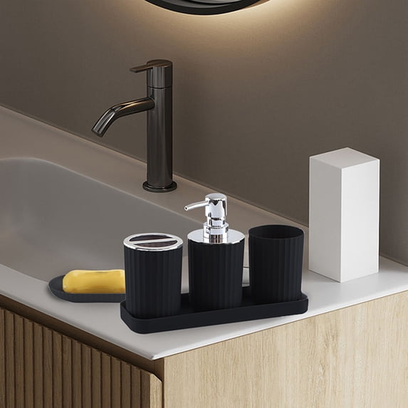 5 pcs Bathroom Accessory Set with Soap Dispenser, Toothbrush Holder, Tumbler and Soap Dish, Modern Acrylic Bathroom Organizer for Vanity Countertop, Complete Toiletries Set for Home, Hotel, Apartment