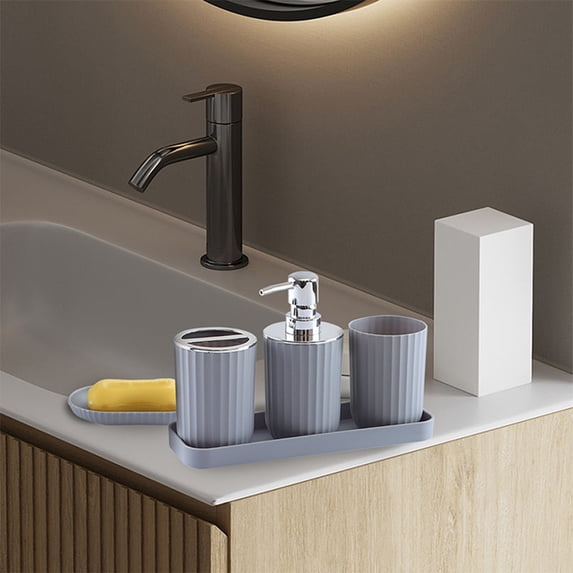 5 pcs Bathroom Accessory Set with Soap Dispenser, Toothbrush Holder, Tumbler and Soap Dish, Modern Acrylic Bathroom Organizer for Vanity Countertop, Complete Toiletries Set for Home, Hotel, Apartment