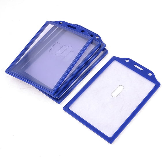 5 pcs Blue Plastic Rim Vertical Slide ID Card Holder 103mm x 72mm