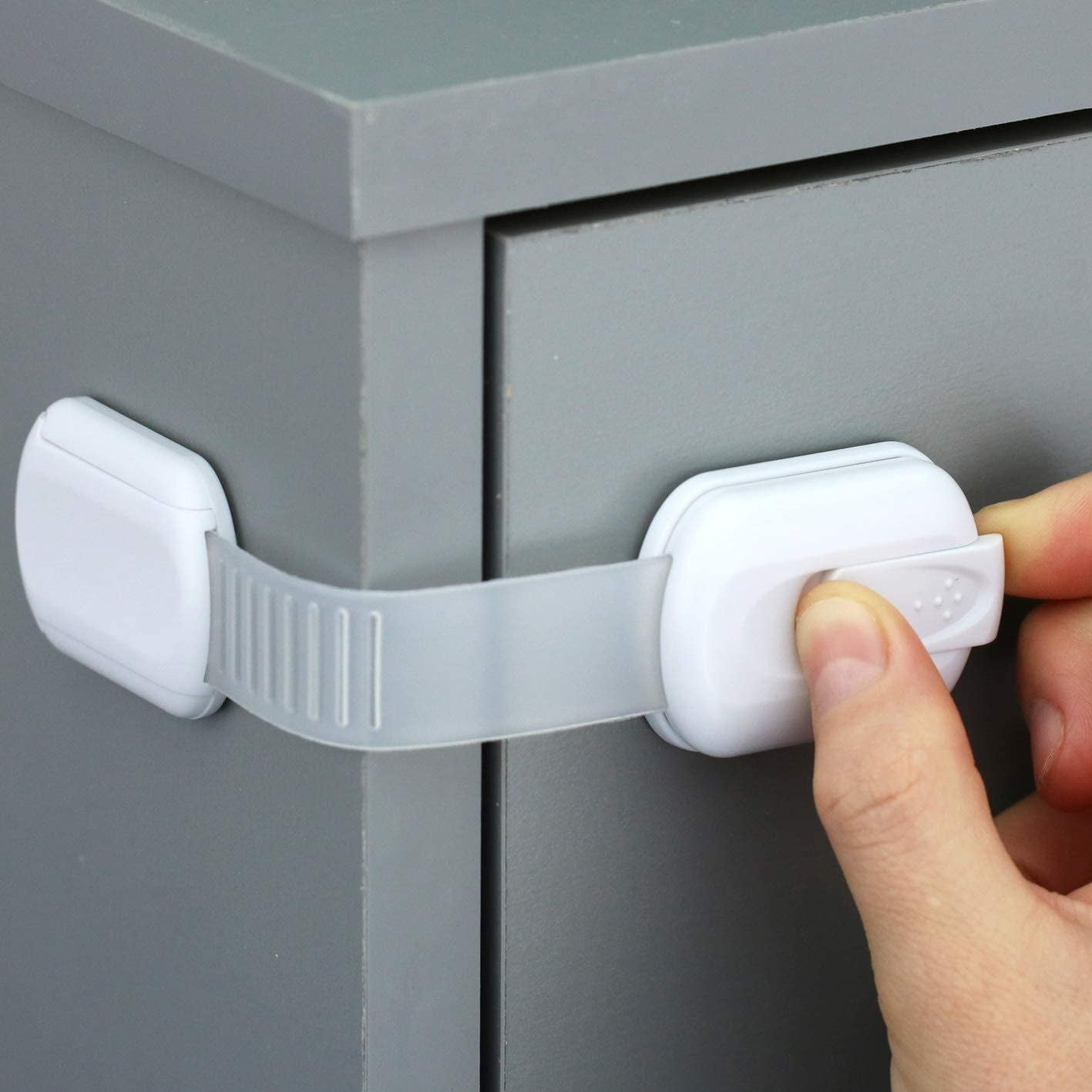 5 pcs Child Safety Strap Locks, Adhesive Baby-Proof Cabinet Latches Childproof Drawer Latche Adjustable Security Closet Locks Strap Latche for Drawers Fridge Dishwasher