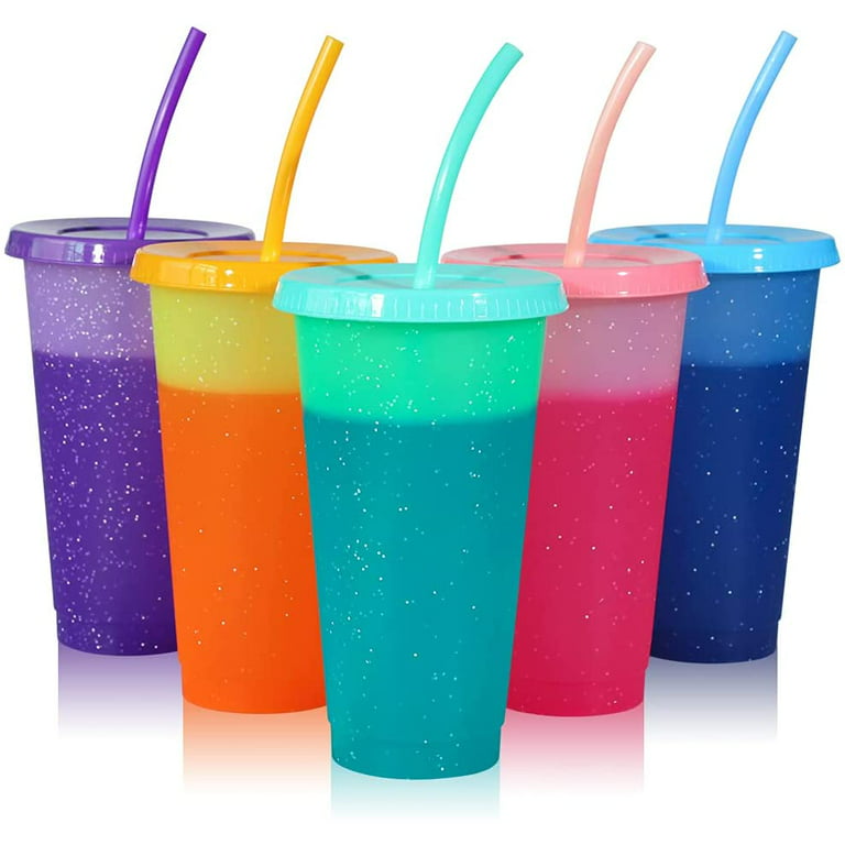 5 pcs Color Changing Cups Tumblers with Lids Straws Reusable Bulk