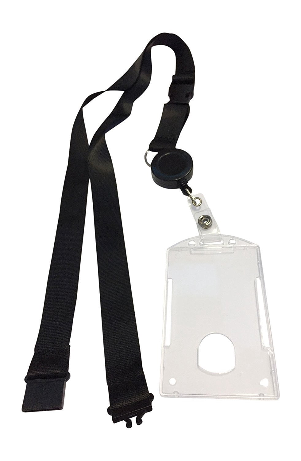 5 pcs Combo Breakaway Black Lanyard with Badge Reel and Hard Plastic Card Holder Combo