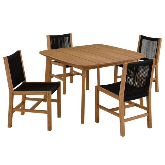 5 pcs Dining Side Chair and Table Set, Black, Teak Wood, Outdoor Patio Balcony Cafe Bistro Garden Hospitality Restaurant, Modern Contemporary, HB37250
