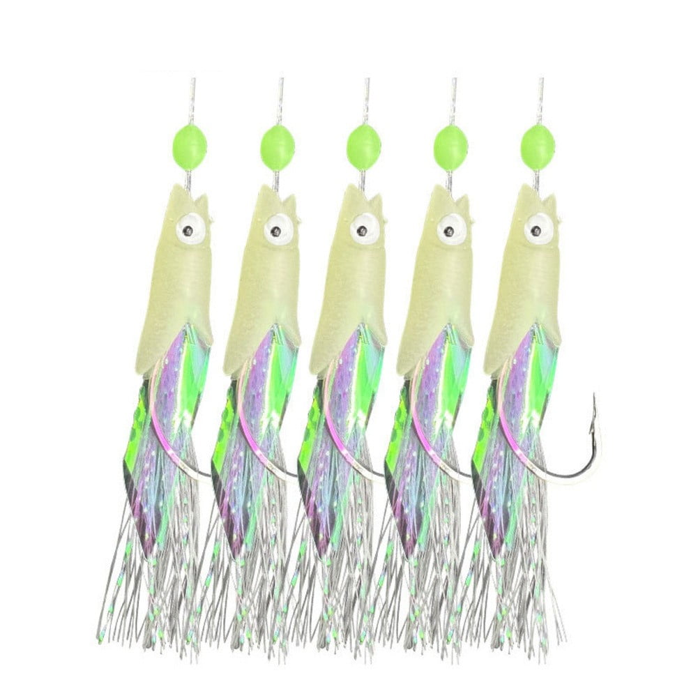 5 pcs Fishing Lure Set with Luminous Hooks for Deep Sea Angling ...