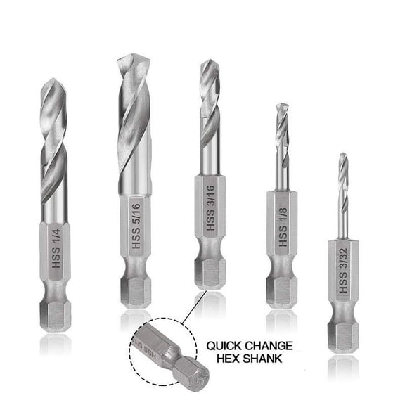 5 pcs For Stubby Drill Bit Set for Metal Quick Change 1/4" Hex Shank