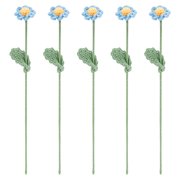 5 pcs Handmade Crochet Daisy Flower Light Sky Blue Artificial Daisy Bouquet Knitted Cotton Artificial Flowers with Iron Wire Crochet Daisy Flower for Home Wedding Decoration Flower Gift DIY